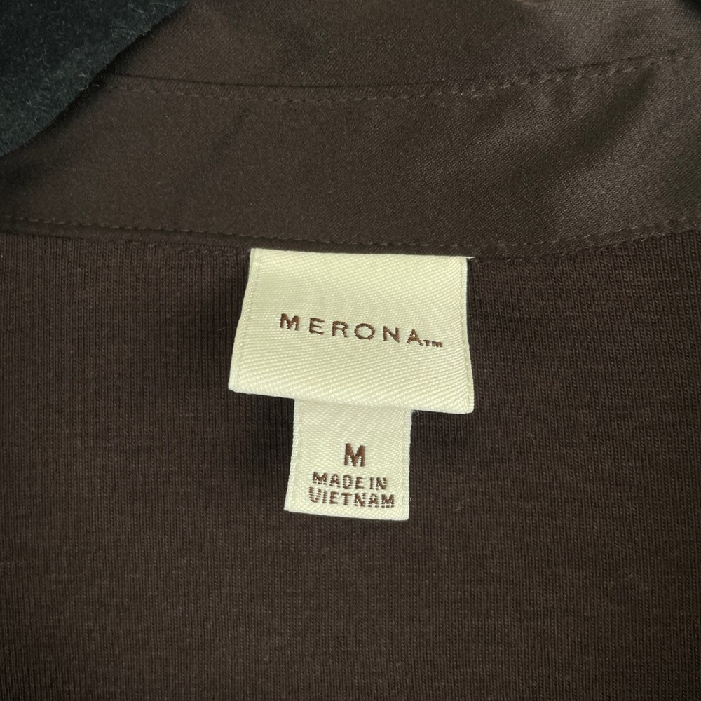 Merona Brown Pima Cotton Modal Long Sleeve V-Neck Top Satin Corporate Chic Hip M - Picture 4 of 6